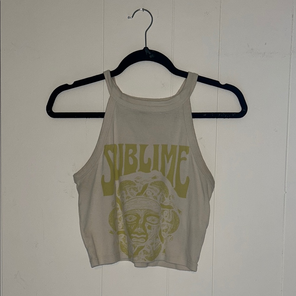 American Eagle Outfitters Cream Graphic Tank Top